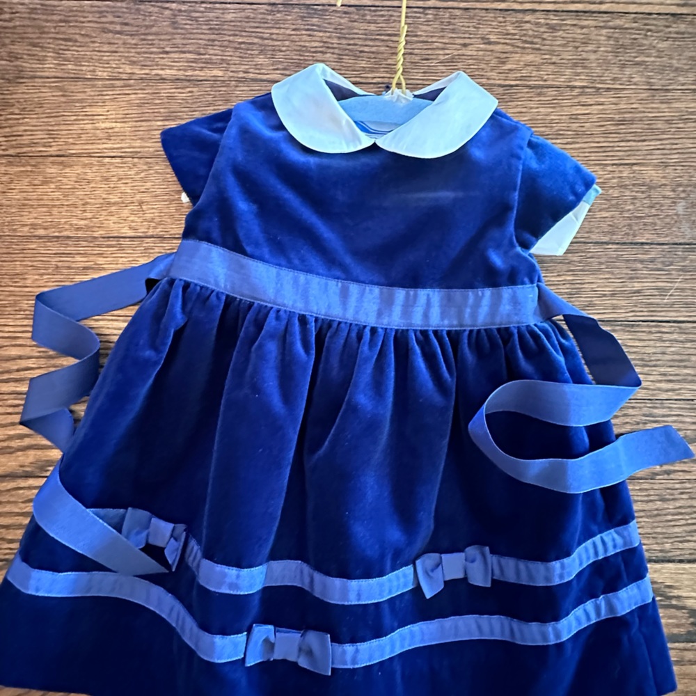 Blue velvet dress for 12 months baby
